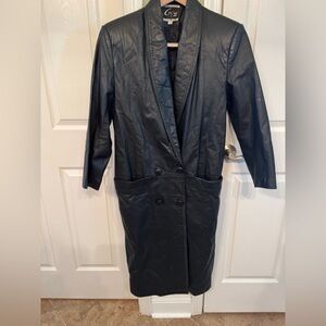 Global Identity G-Ill Vintage Soft Supple Long Black Leather Double Breasted S